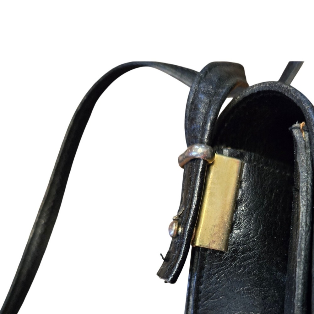 Vintage Black Genuine Leather Crossbody Purse Pebbled Minimalist Classic - Picture 7 of 8